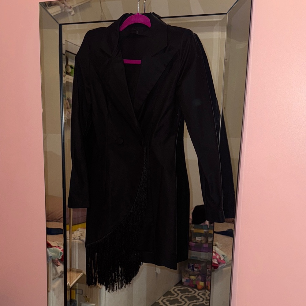 NBD Black Mini Dress with Fringe Detail